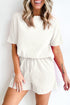 Casual Textured Tee and Drawstring Shorts Set